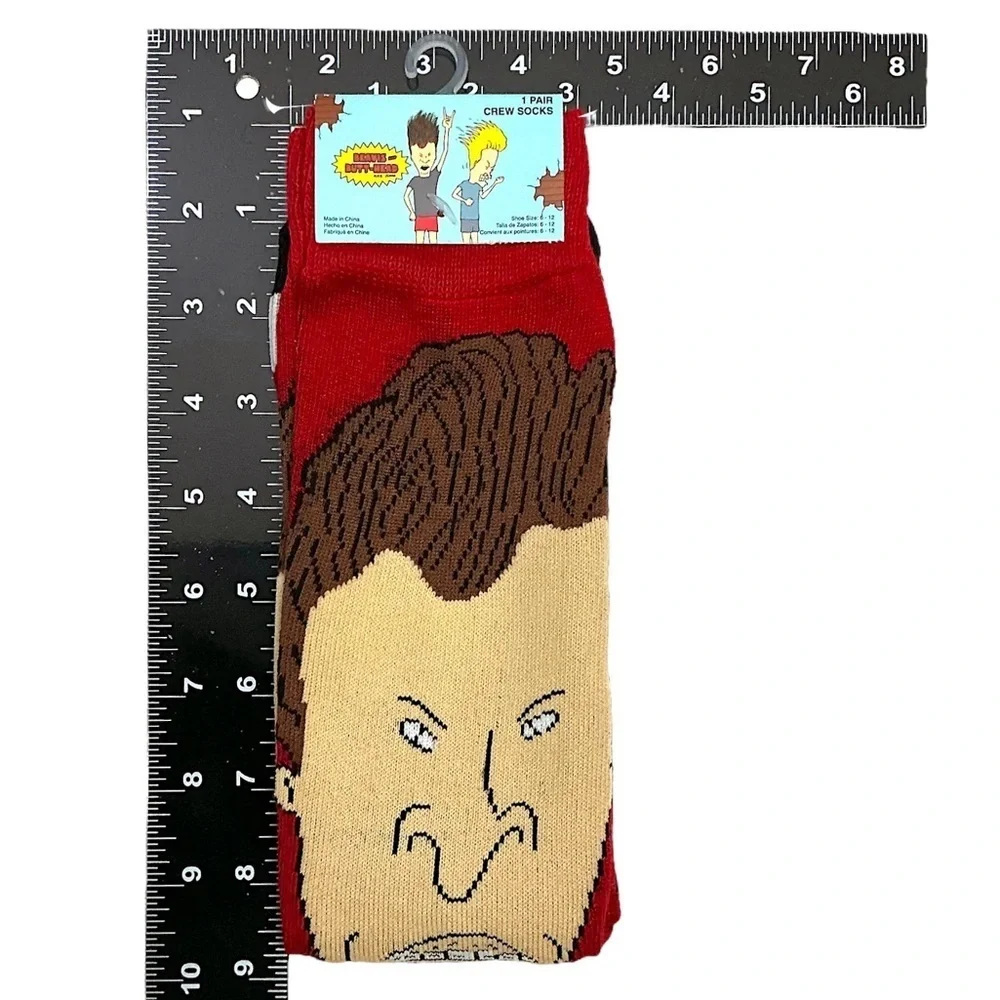 Beavis and Butt-Head Crew Socks Novelty Fun One Size Adult Unisex Red Men’s 6-12